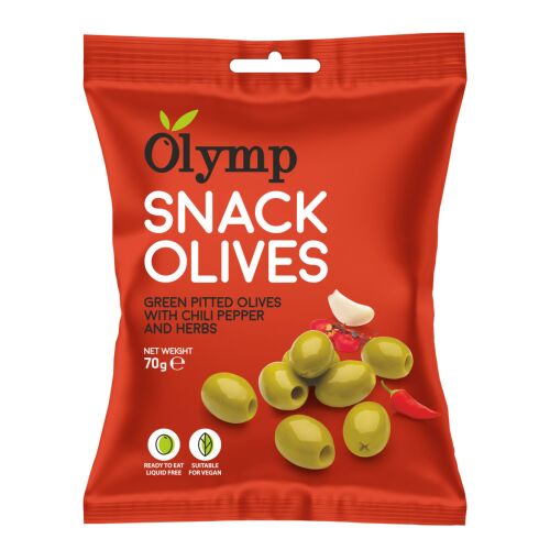 Olymp - snack fűszerezett zöld magozott olajbogyó chili paprikával 70 g